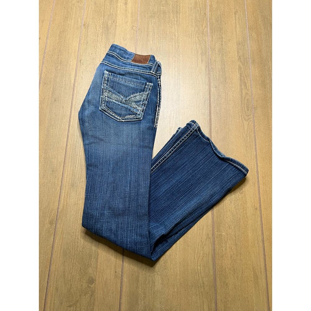 BKE Women's Dark Blue Flare Jeans with Embroidered Back Pockets